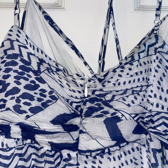 Blue and White Printed Cutout Halter Midi Dress - Aqua Bloomingdales LARGE - Picture 5 of 7